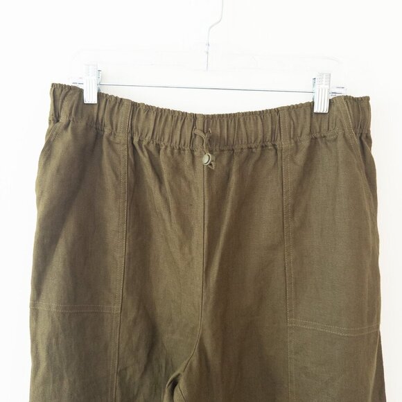 NWT Reformation Declan Linen Pants in Dark Olive, Size Large - Picture 10 of 12